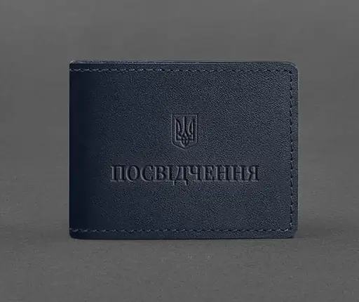Универсальная кожаная обложка для удостоверения темно-синяя - фото 1