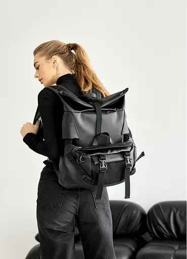 Жіночий рюкзак ролл Sambag RollTop Double чорний 41 х 27 х 18 см (24330001) - фото 1