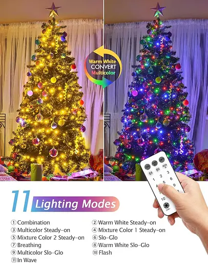 Рождественские огни GYLEFY на открытом воздухе, 80M 640 светодиодных сказочных огней с пультом дистанционного управления и таймером - фото 4