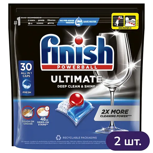Средство для мытья посуды в посудомоечных машинах Finish Ultimate Fresh 60 таблеток (2 уп. х 30 таблеток) - фото 1