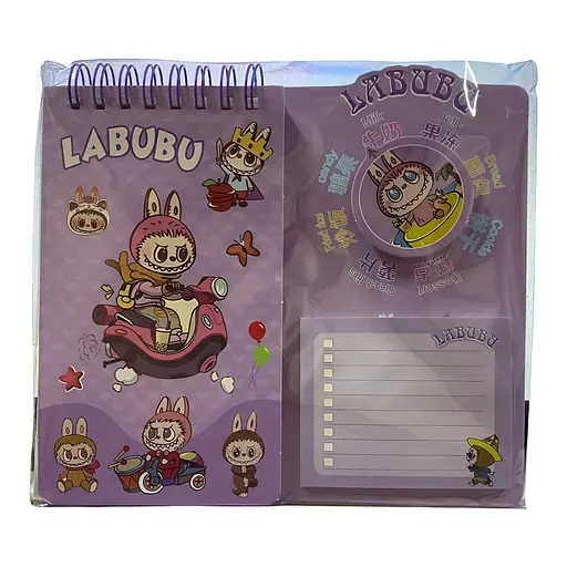 Детский блокнот Лабубу с наклейками, стикерами для записей и держателем для ручки фиолетовый (25-SS197)