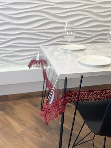 Силиконовая скатерть с бордовым кружевом 7 см 360х160 см - фото 8