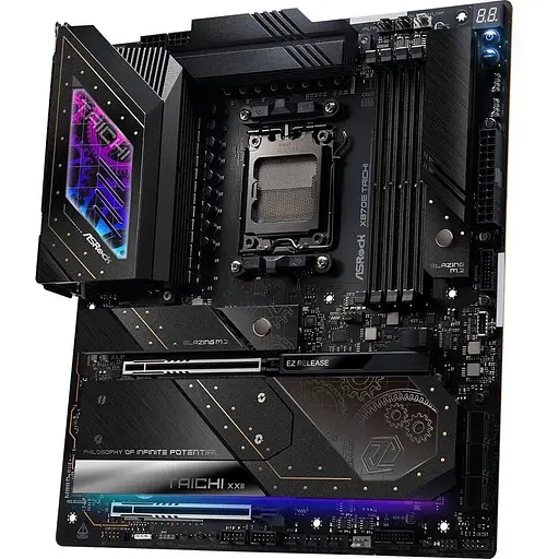 Материнская плата ASRock AM5 X870E Taichi, X870E, 4xDDR5, Int.Video (CPU), 6xSATA3, 4xM.2, 2xPCI-E 5.0 16x, ALC4082 + SABRE9219, RTL8126, WiFi 7, Bluetooth 5.4, 12xUSB3.2/6xUSB2.0, HDMI/3xType C, CrossFire, EATX - фото 4