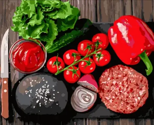 Набір для розпису по номерах Овочевий асортимент, на кольоровому фоні, 40x50 см, MZ056