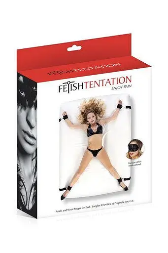 Фиксатор рук и ног для кровати Fetish Tentation Ankle and Wrist Straps for Bad с маской на глаза - фото 2