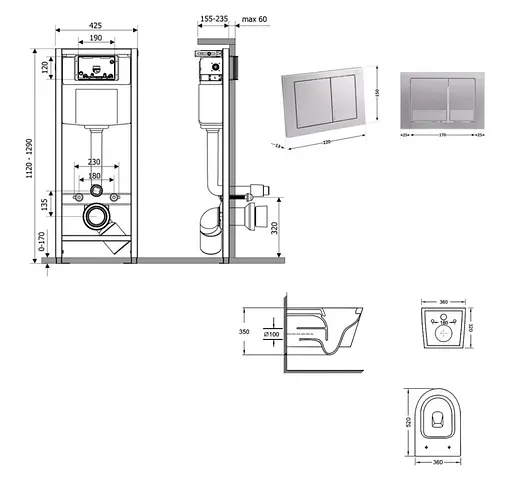 Набір Q-tap Nest 4 в 1 підвісний унітаз Swan Ultra Quiet 520x360x320 + комплект інсталяції QT16335180W48206 - фото 8