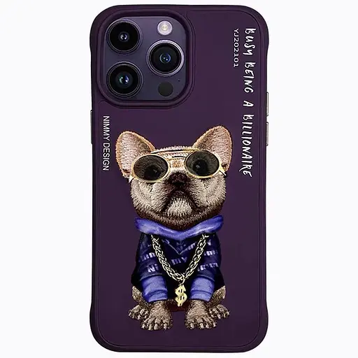 Чохол на Iphone 14 Pro 3D Swag Dog, захисний, кожаний, вишитий, Фіолетовий - фото 1