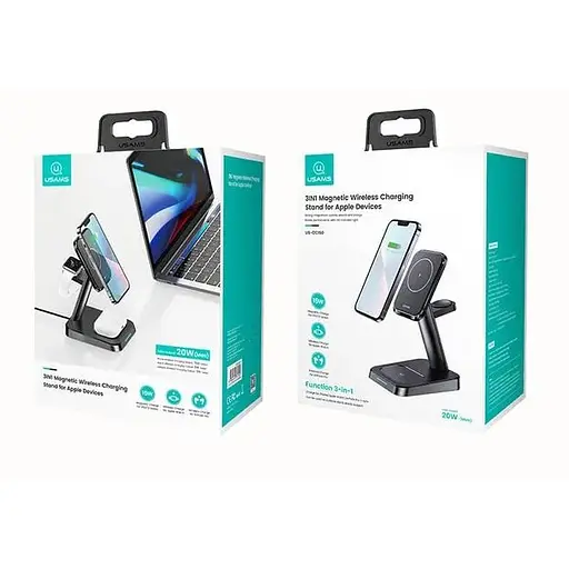Беспроводное зарядное устройство Usams US-CC150 3in1 Magnetic Wireless Charging Stand 20W Black (CC150WXC01) - фото 3