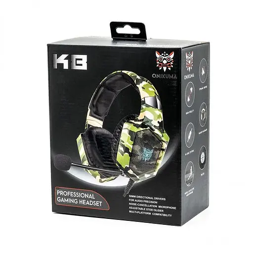 Дротова гарнітура Onikuma Gaming with LED K8, USB, 3.5mm, 2.2m, Camouflage-Green - фото 11