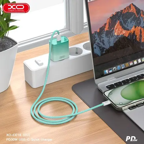 Мережевий зарядний пристрій XO CE18 (EU) PD30W USB-C fast charging charger Синій - фото 2