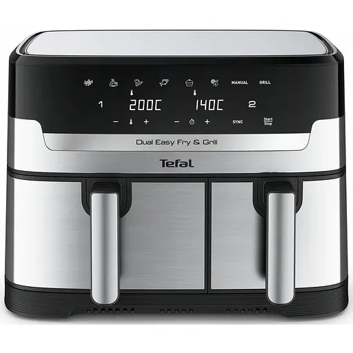 Мультипечь Tefal на 2 чаши Dual Easy Fry & Grill Air Fryer 2700Вт сенсорное управление 8 программ гриль пластик нержавеющая сталь