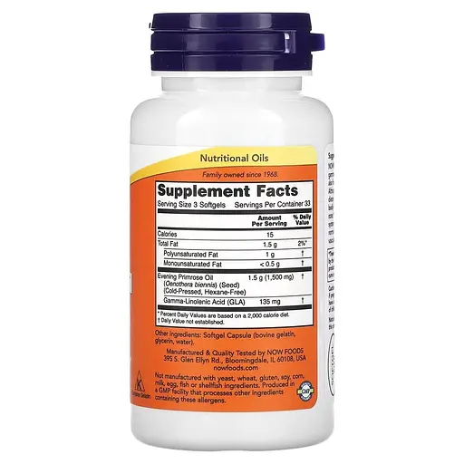 Жирні кислоти NOW Evening Primrose Oil 500 mg, 100 капсул - фото 2