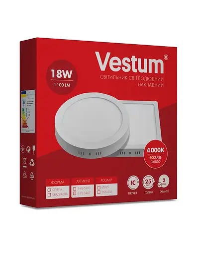 Круглий світлодіодний світильник Vestum накладний 18W 4000K 220V 1-VS-5303 - фото 3