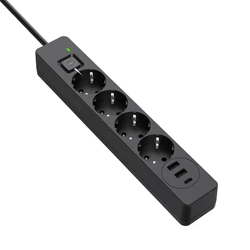 Мережевий фільтр-подовжувач СolorWay 4 розетки/3USB (2USB-A + 1 TYPE-C) (24W) Black 5 м (CW-CHE435PDB) - фото 4
