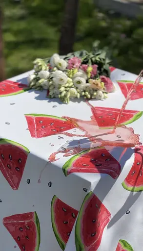 Водоотталкивающая Скатерть Принт Арбузы 220х140 см (+ 4 салфетки 30х40) - фото 2