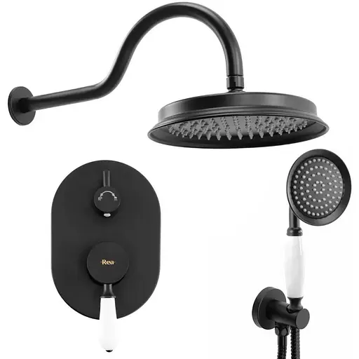 Душевая система Rea Serra black + BOX скрытого монтажа REA-B1143, Черный матовый - фото 1