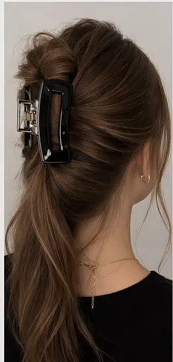 Зажим прямоугольный глянцевый для волос 8,5 см пластик с металлическим механизмом Черный - фото 3