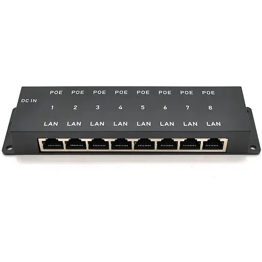 8-портовий POE-інжектор живлення, з 8xRJ45 портами Ethernet 10/100Мбіт / с, IEEE802.3af / at, 12-57V, PIN45 + / 78-