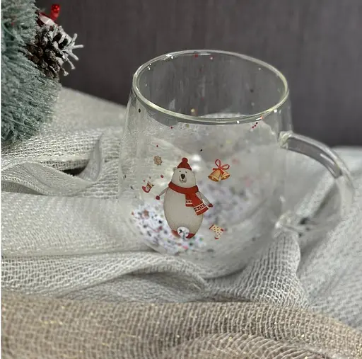 Чашка новогодняя Olens 8030-302-1 Новогодняя диковинка с двойным дном 300 мл Прозрачная - фото 4