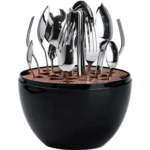 Набор столовых приборов TS Kitchen Черный на 6 персон из нержавеющей стали серебристые 24 штуки в яйце - фото 1