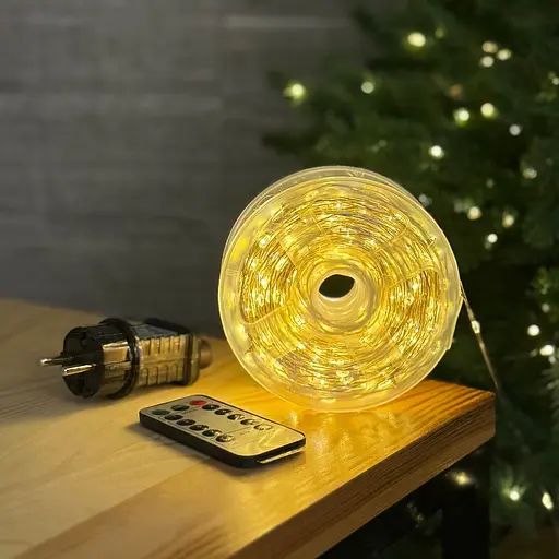 Світлодіодна гірлянда Роса 200 метрів тепле біле світло білий провід 2000 LED 8 режимів з пультом