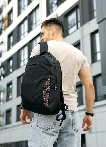 Чоловічий рюкзак Sambag Zard LZN чорний тканевий принт 43 х 27 х 13 см (25000148m) - фото 1