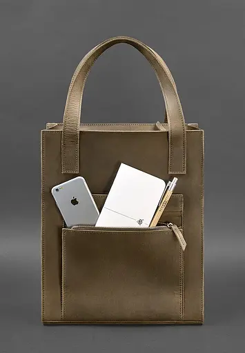 Шкіряна жіноча сумка шоппер Бетсі з кишенею темно-коричнева - фото 3