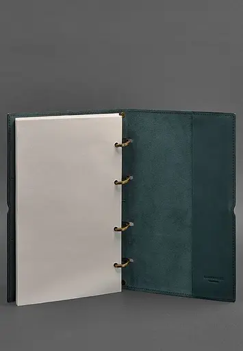 Шкіряний блокнот А4 на кільцях (Софт-бук) 9.0 в м'якій обкладинці зелений Краст - фото 5
