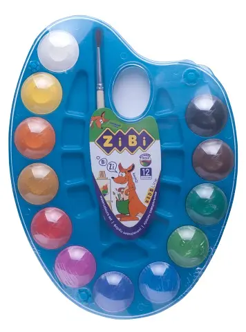 Фарби акварельні на палітрі, 12 кольорів, натуральний пензель, синій