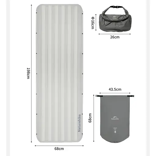 Матрац надувний одинарний Naturehike CNK2450WS034 (95 мм) з мішком для надування Білий - фото 2