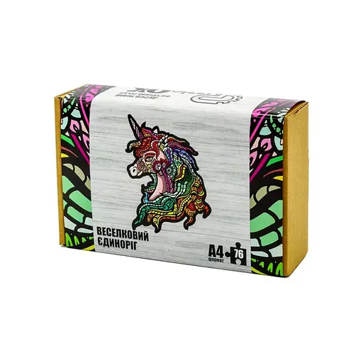 Фигурный деревянный пазл A4 Радужный Единорог PuzA4-00701, 76 деталей