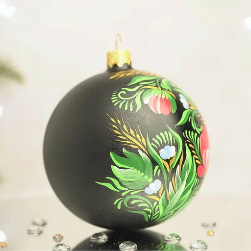 Ялинкова прикраса Санта Шоп Петриківські мотиви на чорному склі (4820001154320) - фото 2