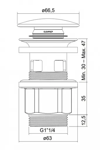 Донний клапан Omnires click-clack inox A64IN, Нержавіюча сталь - фото 2