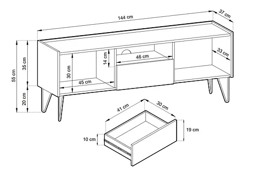 Тумба під телевізор Perfect Home Гармони / Harmony 1-дверна з 2 шухлядами і золотими ніжками RTV144 Чорний/чорний мармур роял (PFH-091179) - фото 3