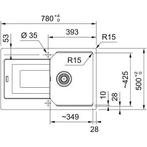 Кухонна мийка Franke Urban, фраграніт, прямокутник, з крилом, 780х500х220мм, чаша - 1, врізна, оборотна, UBG 611-78, сірий камінь - фото 2