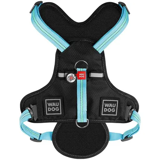 Шлейка для собак Waudog Nylon безопасная с QR паспортом, металлическая пряжка-фастекс, M, голубая - фото 2