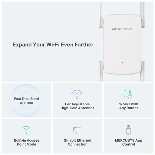 Повторювач Mercusys Wi-Fi сигналу ME50G AC1900 1хGE LAN ext. ant x4 - фото 4