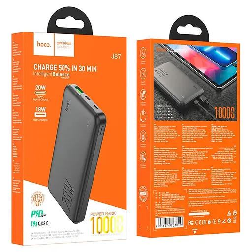 Портативний ЗП Power Bank Hoco J87 Tacker PD20W+QC3.0 10000 mAh Чорний - фото 5