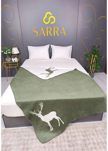 Плед-покривало Cotton SARRA бавовна оливково-білий односпальний 150х200 см TC303376071 - фото 1