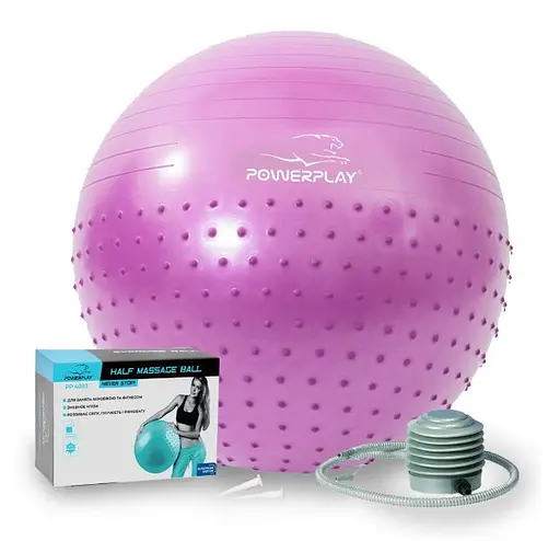 М'яч для фітнесу (фітбол) напівмасажний PowerPlay 4003 Ø75 cm Gymball Бузковий + помпа (PP_4003_75cm_Light-purple) - фото 1