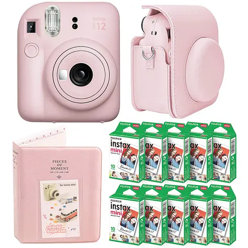 Подарочный набор камера Fujifilm Instax Mini 12, Фотобумага 100 шт, Чехол, Фотоальбом на 64 фото Розовый - фото 1