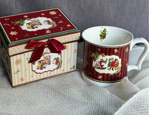 Чашка новорічна Чарівне Різдво R33351 фарфорова у подарунковій коробці 420 мл Червона - фото 4