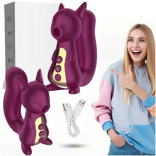 Вакуумний вібратор силікон з підігрівом Білочка 10 режимів водостійкий 10x3 см Бордовий - фото 2