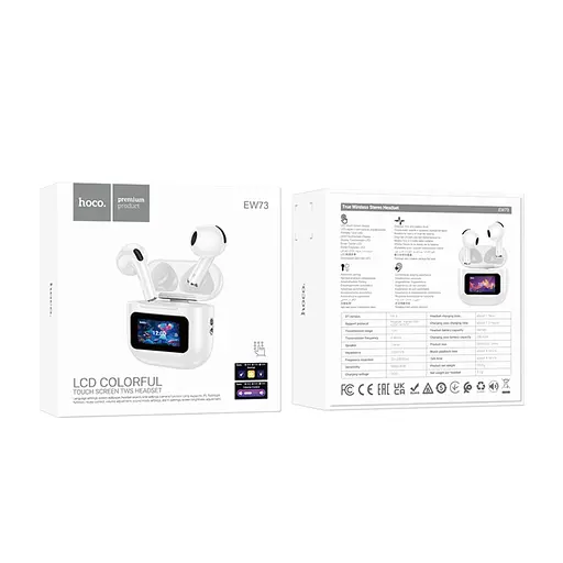 Навушники бездротові Hoco EW73 TWS, TouchScreen, BT5.4, мікрофон, вкладиші, White - фото 7