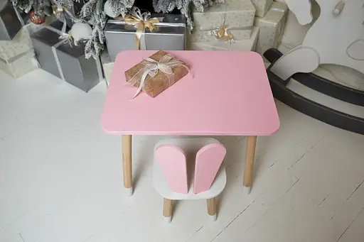 Дитячий прямокутний столик (Рожевий) та стільчик Зайчик (Рожевий з білим) - фото 6