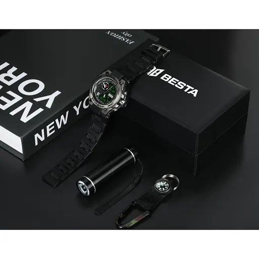 Чоловічий водостійкий наручний годинник Besta Box Tattoo ЗСУ Light з компасом + подарунковий набір - фото 2