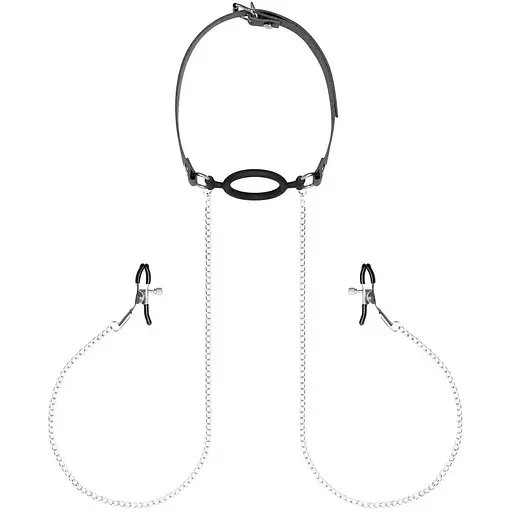 Зажимы для сосков с кляпом Bedroom Fantasies Nipple Clamps & Silicone Gag Ring