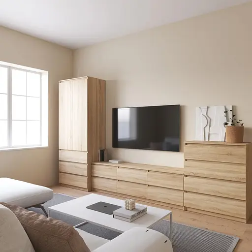 Комплект мебели в гостиную VAYS шкаф R-9, тумба R-12, комод R-4, дуб сонома