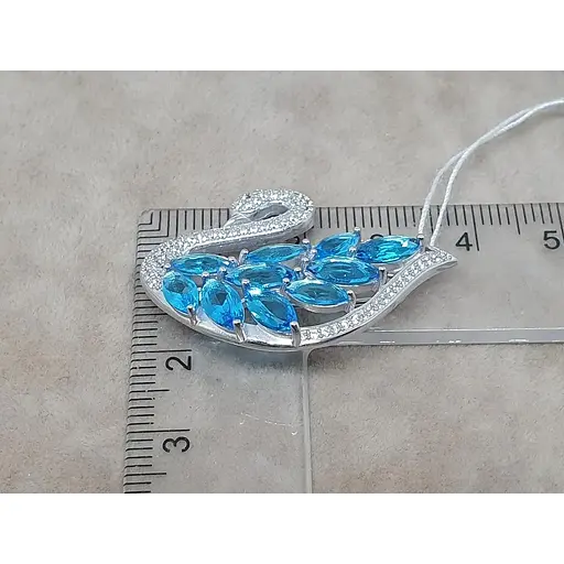 Срібна брошка Ірій Лебідь з фіанітами. 9540 - фото 4