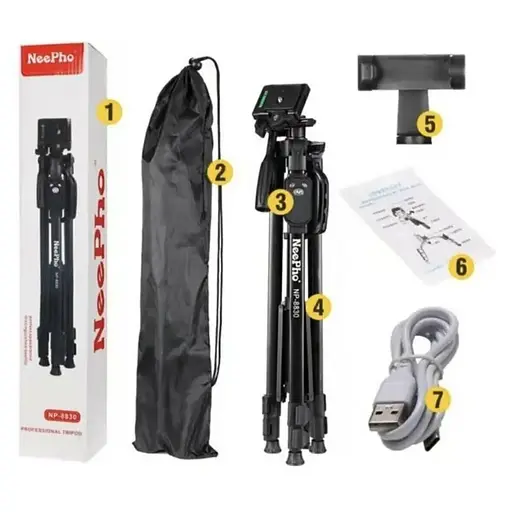 Штатив тренога NeePho NP-8830 не съемная площадка + держатель + пульт + чехол (54-155см) Черный - фото 6